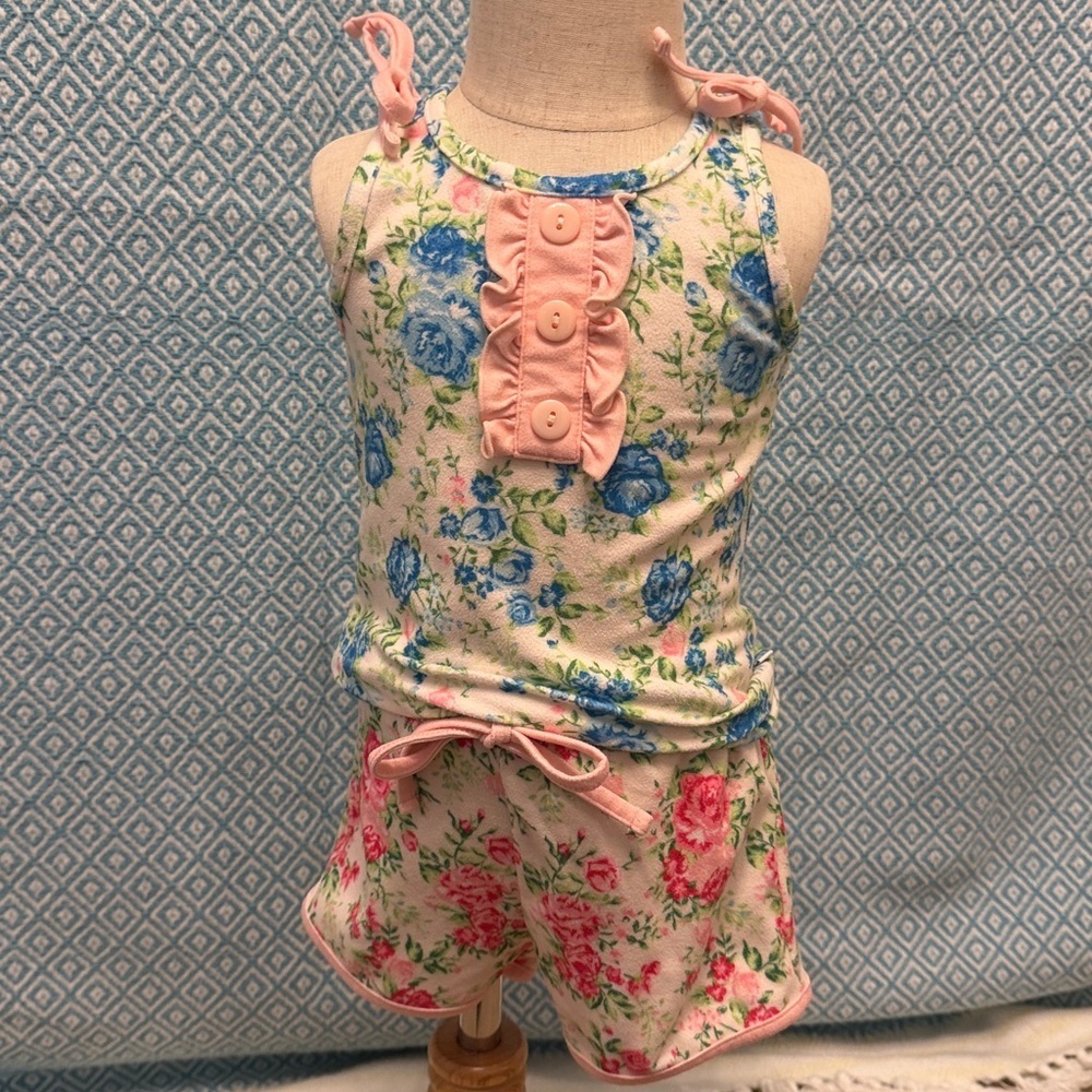 Floral Pink Drawstring Shorts Set